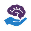 A hand holding a brain in the palm of the hand.